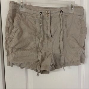 Antibes Blanc 100% Linen Stylish Women's Tan Cargo Shorts size 10